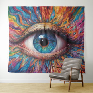 Colorful abstract eyes tapestry
