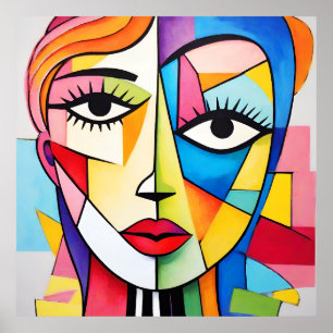 Colorful Abstract Face Cubism  Poster