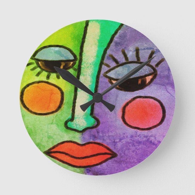 Colorful Abstract Face Painting Round Clock (Front)