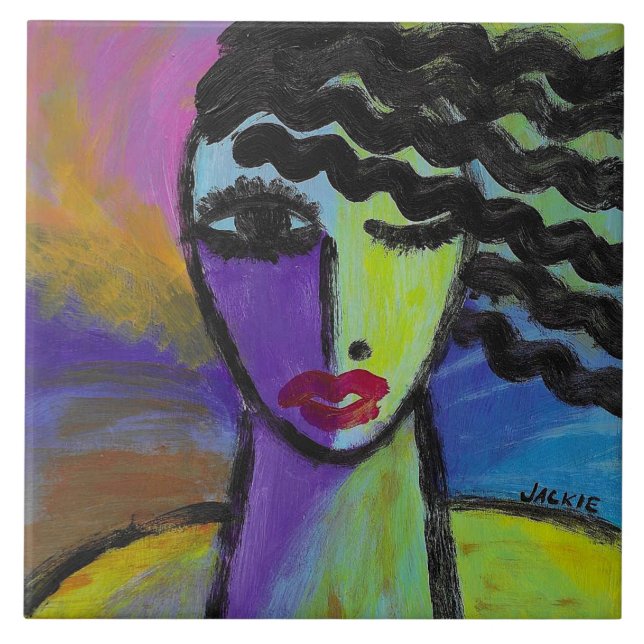 Colorful Abstract Female Portrait Ceramic Tile (Front)