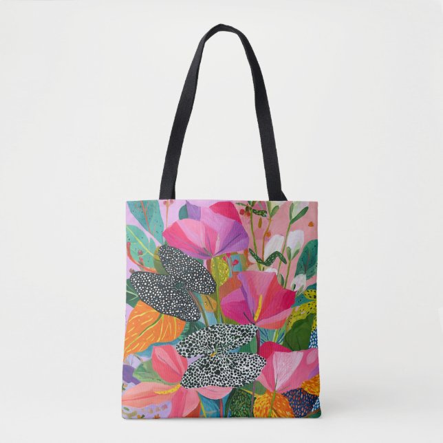 Colorful Abstract Floral Pattern Tote Bag (Front)