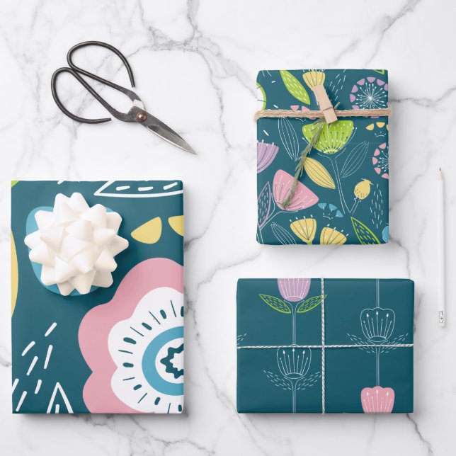 Colorful Abstract Flower Pattern Wrapping Paper Sheet (Front)