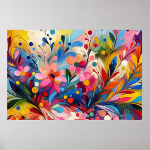 Colorful Abstract Flowers Vibrant Explosion Art Ch Poster