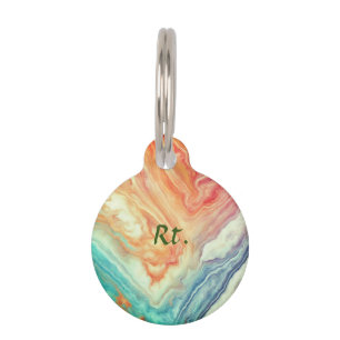 Colorful abstract geometric marble add name letter pet tag
