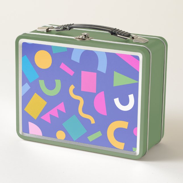 Colorful Abstract Geometric Memphis Style Pattern Metal Lunch Box (Front)