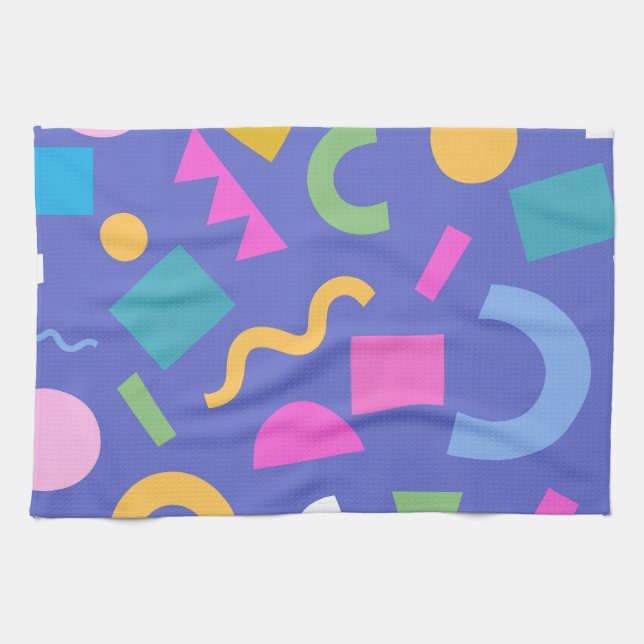 Colorful Abstract Geometric Memphis Style Pattern Tea Towel (Horizontal)