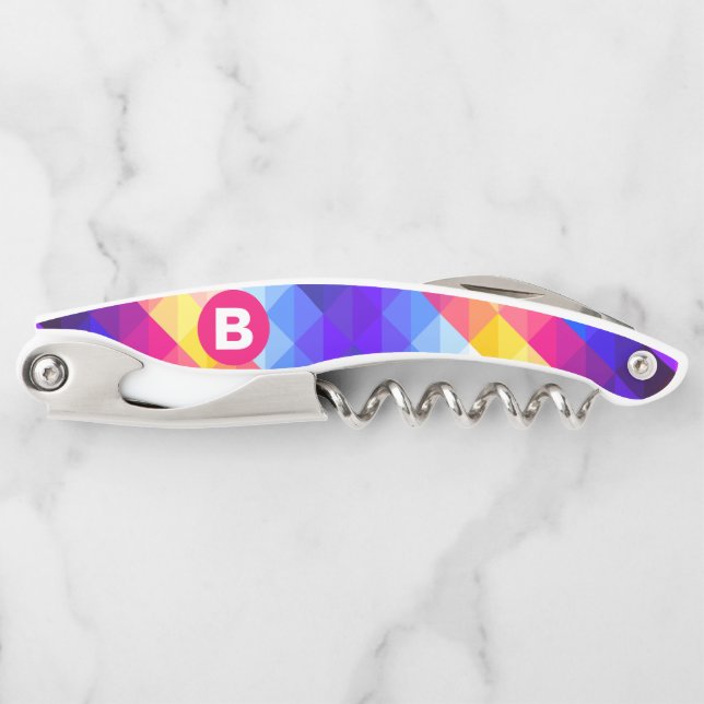 Colorful Abstract Geometric Pattern Monogram Corkscrew (Front)