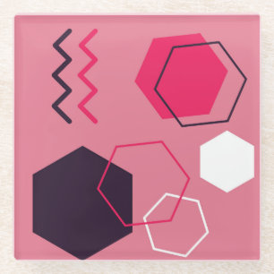 Colorful Abstract Hexagons and Lines Glass Coaster