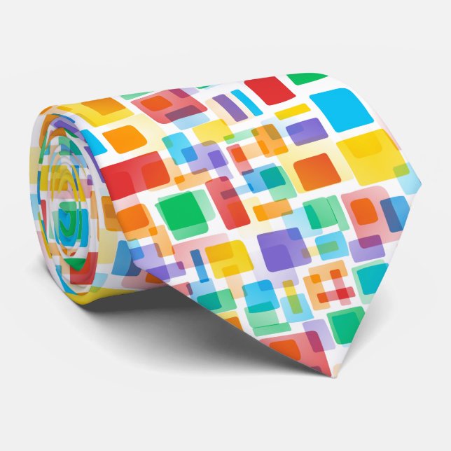 Colorful Abstract Hip Geometric Mosaic Art Pattern Tie (Rolled)