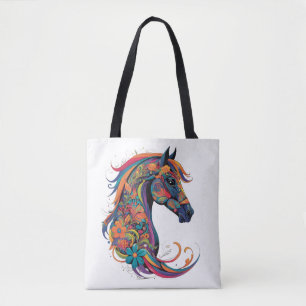 Colorful abstract horse tote bag