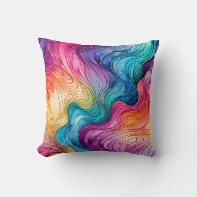 Colorful Abstract Ink Art Square Throw Pillow (Front)