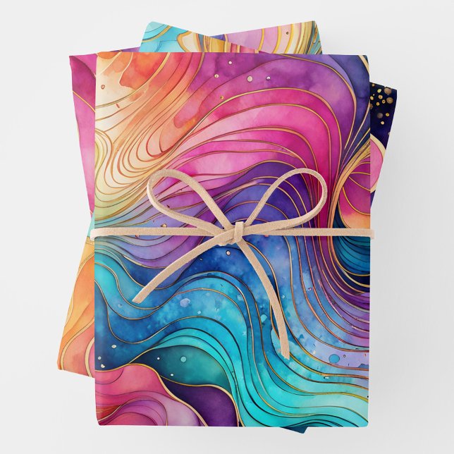 Colorful Abstract Ink Art Wrapping Paper Sheets (Creator Uploaded)