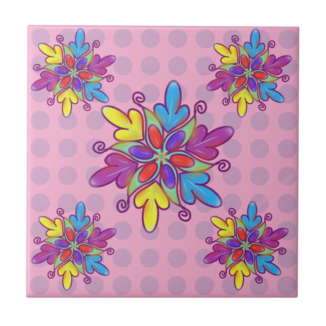 Colorful Abstract Kaleidoscope Flower Pattern Ceramic Tile (Front)