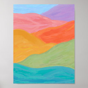 Colorful Abstract Landscape Wall Art Pink Orange