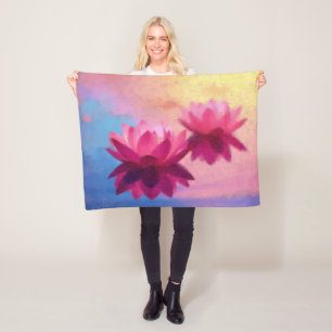 Colorful Abstract Lotus Flowers Fleece Blanket