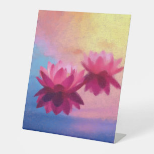 Colorful Abstract Lotus Flowers Pedestal Sign