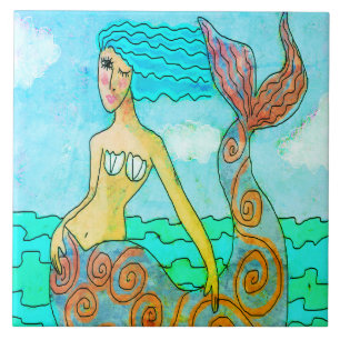 Colorful Abstract Mermaid Painting Ceramic Tile