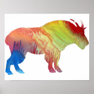 Colorful abstract Mountain Goat silhouette Poster