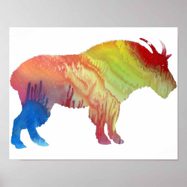 Colorful abstract Mountain Goat silhouette Poster (Front)