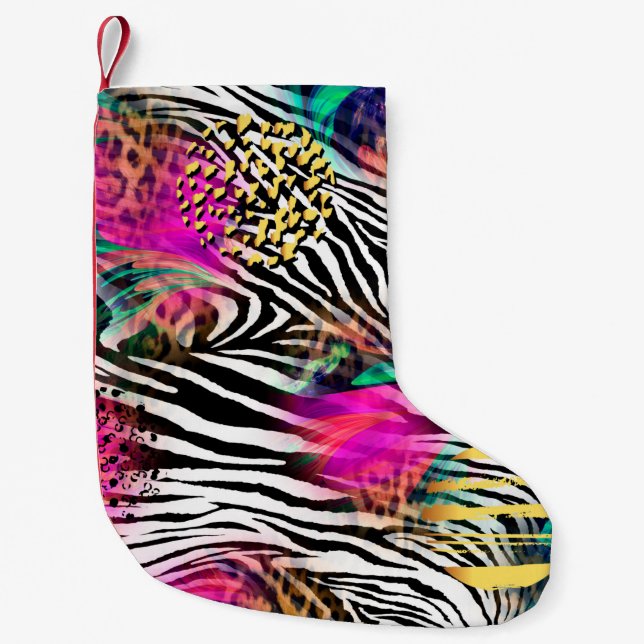 Colorful abstract pattern with zebra textureabstra small christmas stocking (Front)