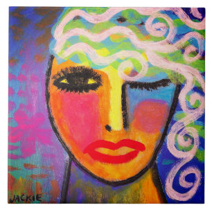 Colorful Abstract Portrait of a Woman Ceramic Tile