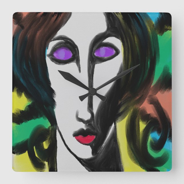 Colorful Abstract Portrait of a Woman Round Clock (Front)
