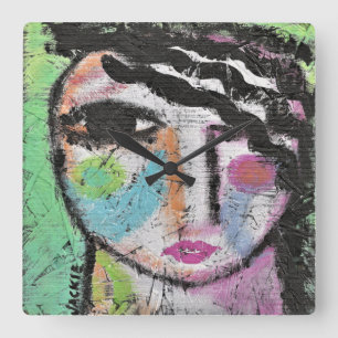 Colorful Abstract Portrait of a Woman Square Wall Clock