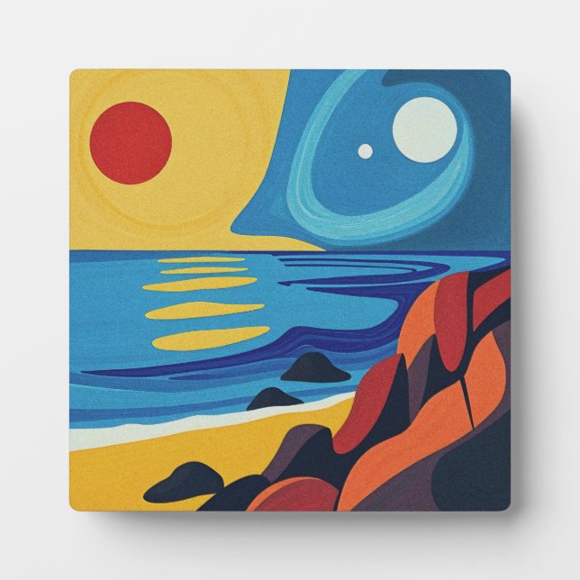 Colorful Abstract Seascape Art Plaque (Front)