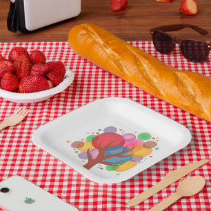 Colorful Abstract Tree of Life Modern Art Paper Plate