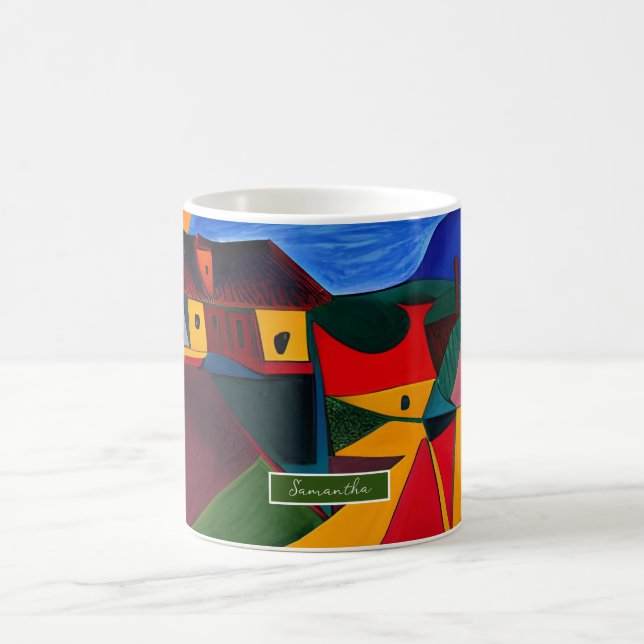 Colorful Abstract Village Mug Unique Artistic Gift (Center)