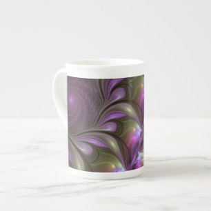 Colorful Abstract Violet Purple Khaki Fractal Art Bone China Mug