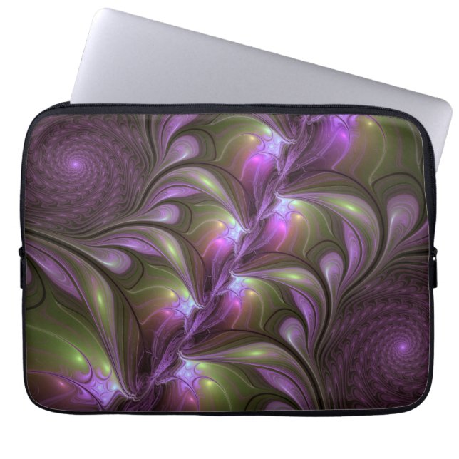 Colorful Abstract Violet Purple Khaki Fractal Art Laptop Sleeve (Front)