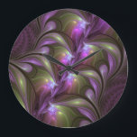 Colorful Abstract Violet Purple Khaki Fractal Art Large Clock<br><div class="desc">Striking Fractal Art,  abstract and luminous
with shades of purple,  violet and khaki.
Design for your round wall clock and more.</div>