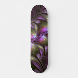 Colorful Abstract Violet Purple Khaki Fractal Art Skateboard