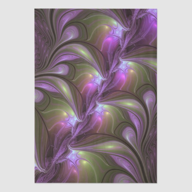 Colorful Abstract Violet Purple Khaki Fractal Art Tissue Paper (Front)