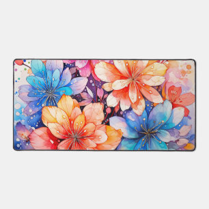 Colorful Abstract Watercolor Flower Art Desk Mat