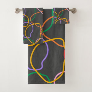 Colorful Abstract Wavi lines Pattern Bath Towel Set