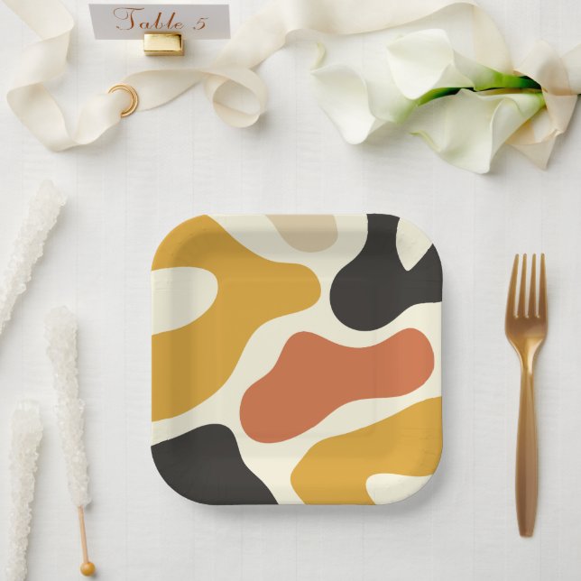  colorful Abstract yellow Black And White Paper Plate (Wedding)
