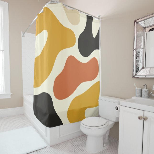colorful Abstract yellow Black And White Shower Curtain (In Situ)