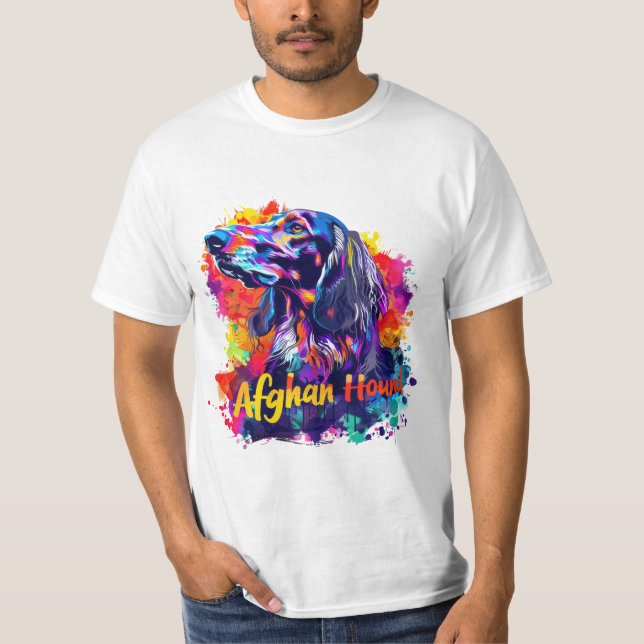 Colorful “Afghan Hound” – Vibrant Pop Art Dog Love T-Shirt (Front)