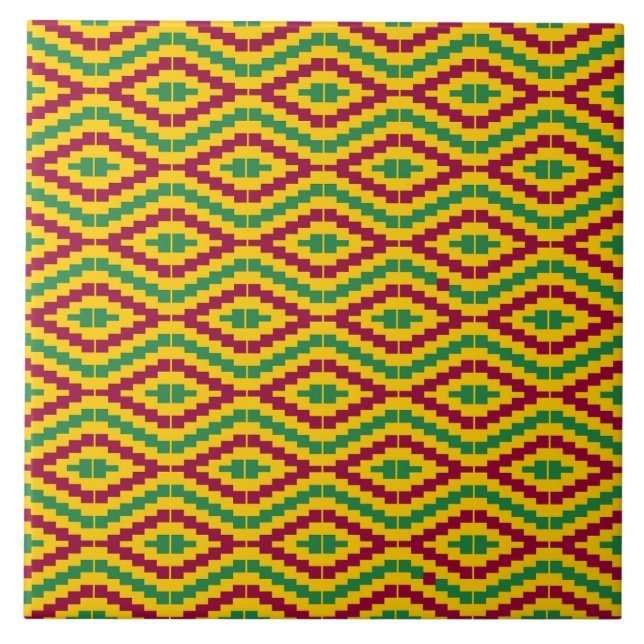 Colorful African Kente Pattern Ceramic Tile (Front)