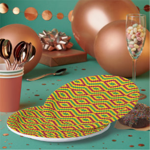 Colorful African Kente Pattern Paper Plate