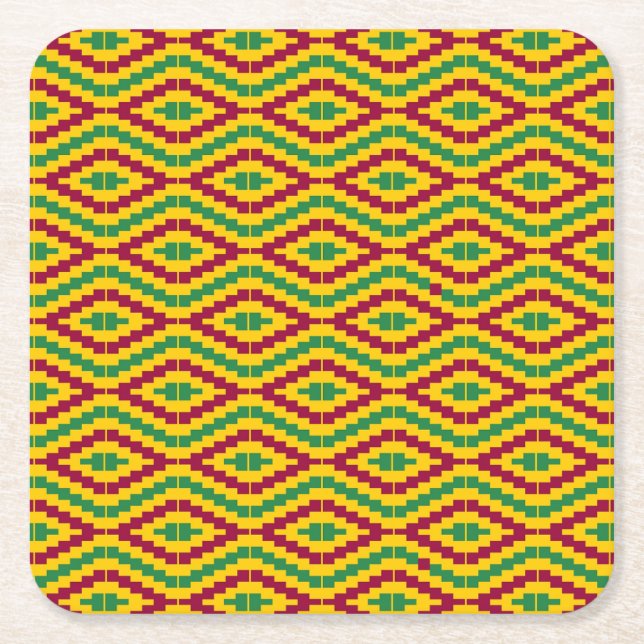 Colorful African Kente Pattern Square Paper Coaster (Front)