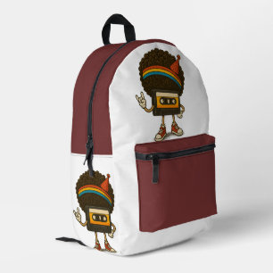 Colorful Afro Cassette Character Sticker Printed Backpack