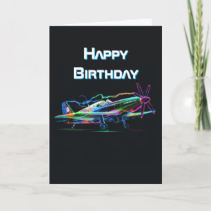 Colorful Airplane Flying, Aviation Birthday Card