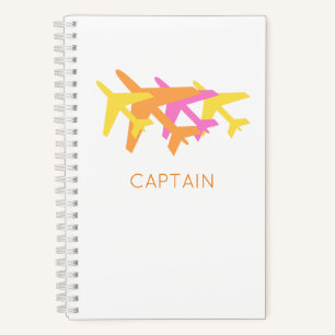 Colorful Airplanes pink yellow orange CAPTAIN Fun Notebook