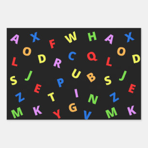 Colorful Alphabet on black background Wrapping Paper Sheet
