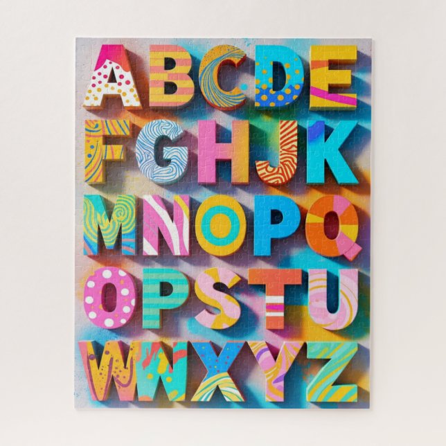 Colorful Alphabet Puzzle with Missing Letters (Vertical)
