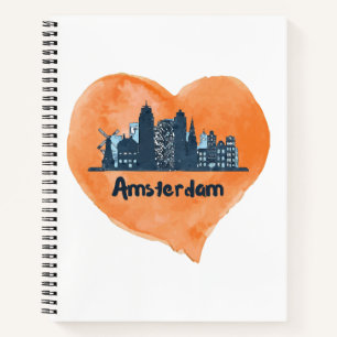 Colorful Amsterdam City Skyline Watercolor Heart P Notebook