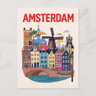 Colorful Amsterdam Cityscape Postcard